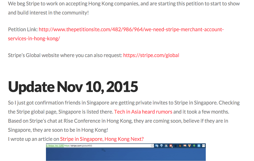 Stripe ignores calls to provide payment processing to HK companies.